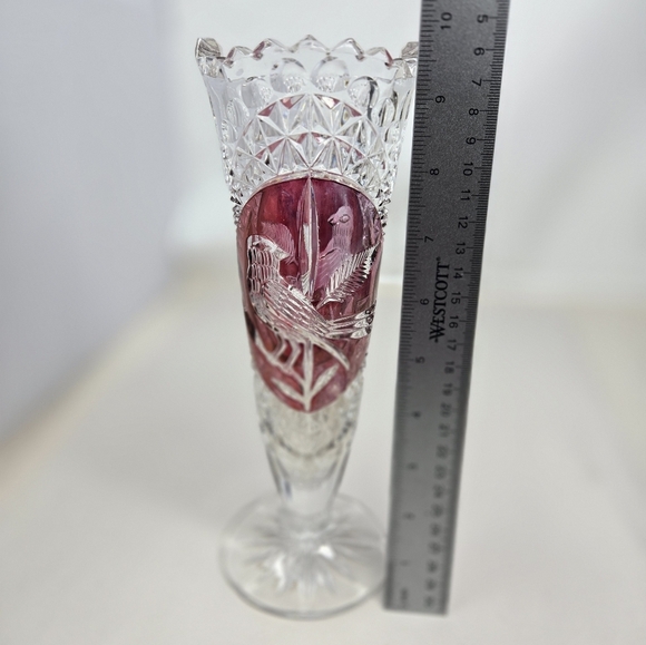 hofbauer byrdes crystal vase 1970's Intricate Bird Patterns Cut Into Glass - Picture 8 of 13